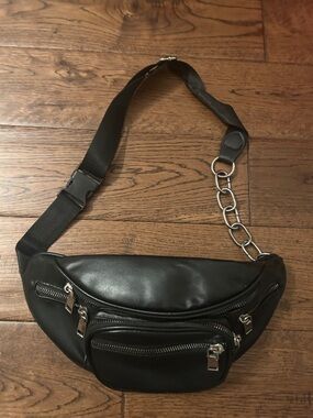 Black Leather Fanny Pack/Waist Pack/ Belt Bag